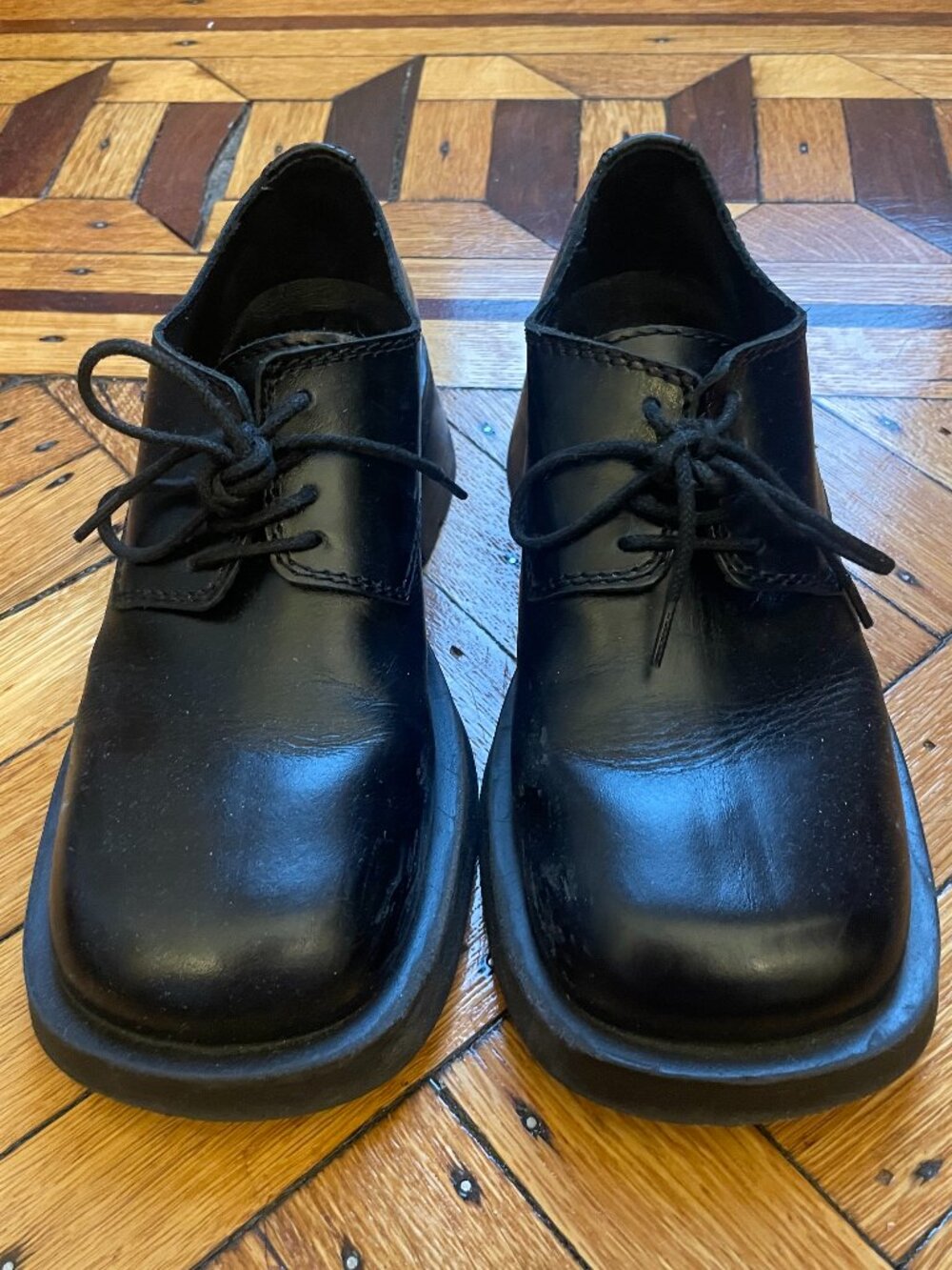 E8 by Miista Black Leather Square Toe Chunky Derby Shoes EU 38/US 7.5
